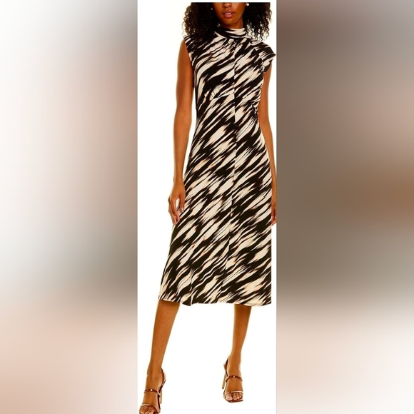 Maggy London Black and Cream Abstract Print Midi Dress - Size 16 - Picture 2 of 8